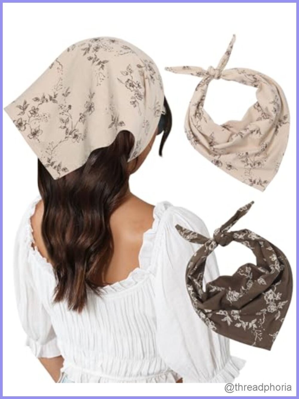 Cotton Triangle Hair Scarf Set of 2 Floral Headband for Women